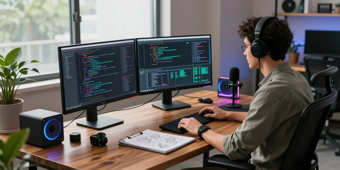 Innovative tech workspace showcasing a programmer coding AI solutions, highlighting 18+ ai development dynamics in a modern office.