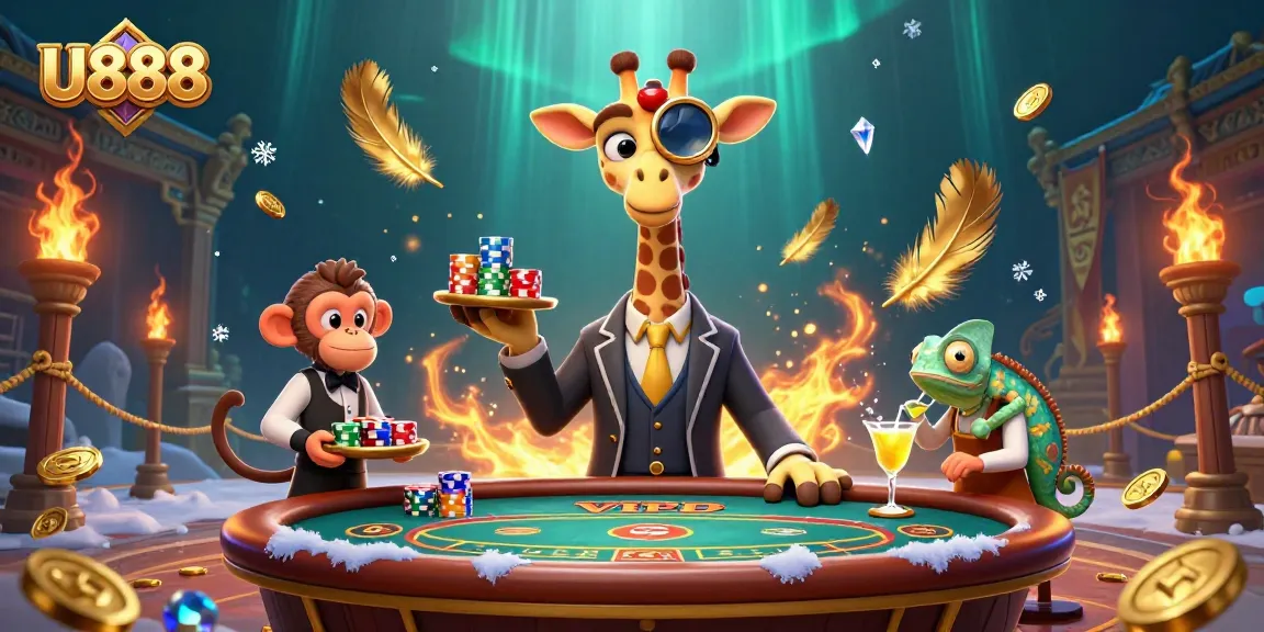 Experience the thrill of U888 with a vibrant casino scene featuring unique characters and dynamic elements.