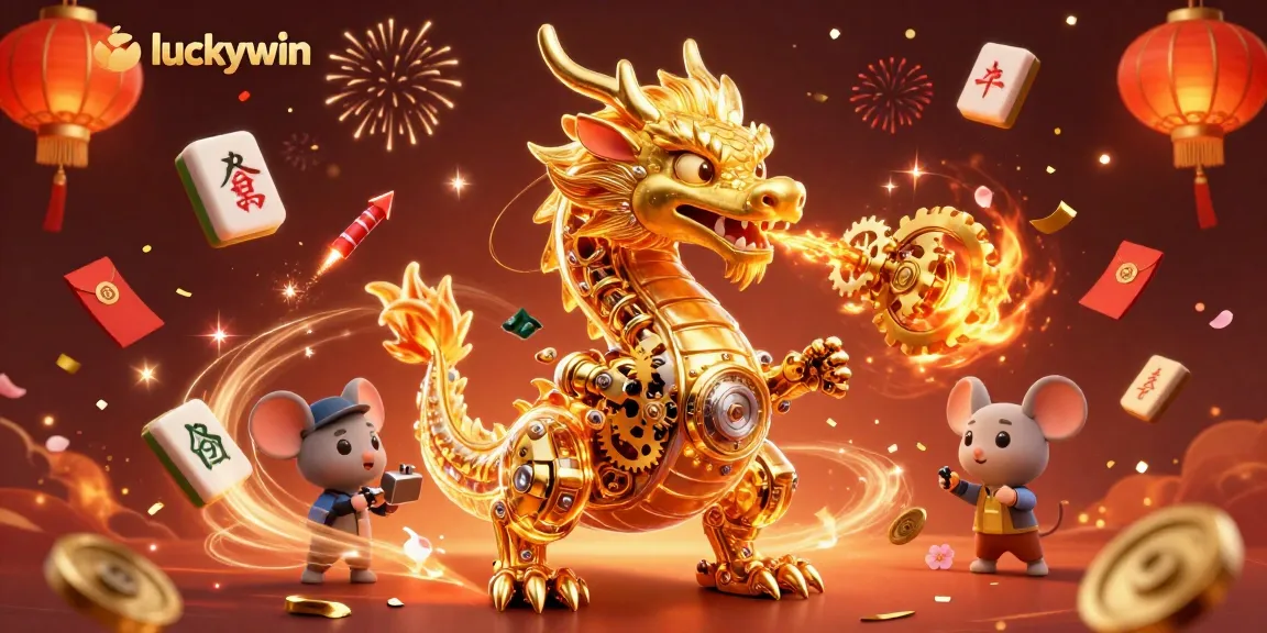 Experience thrilling wins with luckywin as a golden dragon breathes cogs and magic!