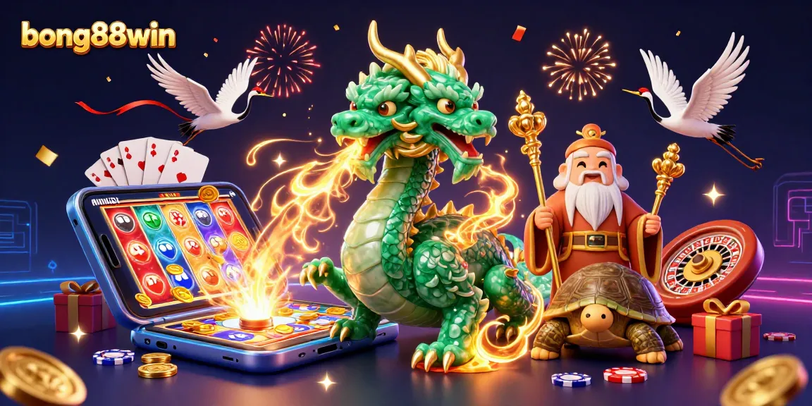 Experience thrilling gameplay at bong88win with unique gambling features depicted in this vibrant 3D scene.