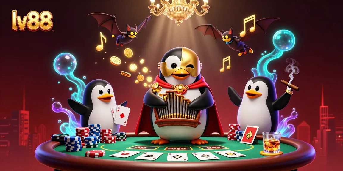 Experience the exciting gameplay at lv88 with a golden penguin organist in a vibrant casino setting.
