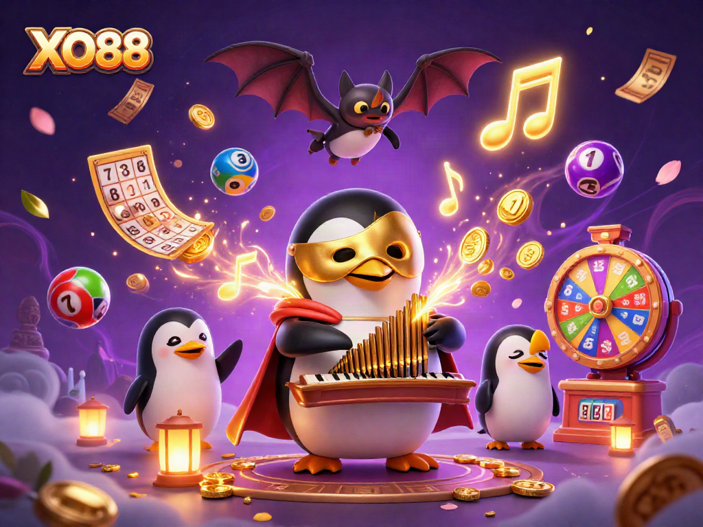 Engage in the vibrant world of XO88 with a lively 3D casino scene featuring dynamic games and characters.