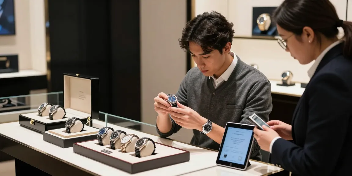 Examine premium clone watches in a luxury boutique showcasing intricate designs and personalized service.