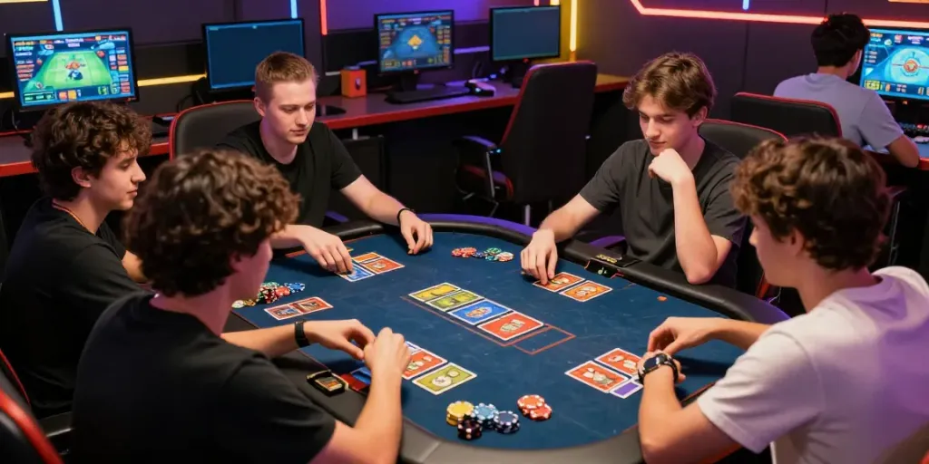 Players enjoying a vibrant GO88 online gaming session at a colorful card table.