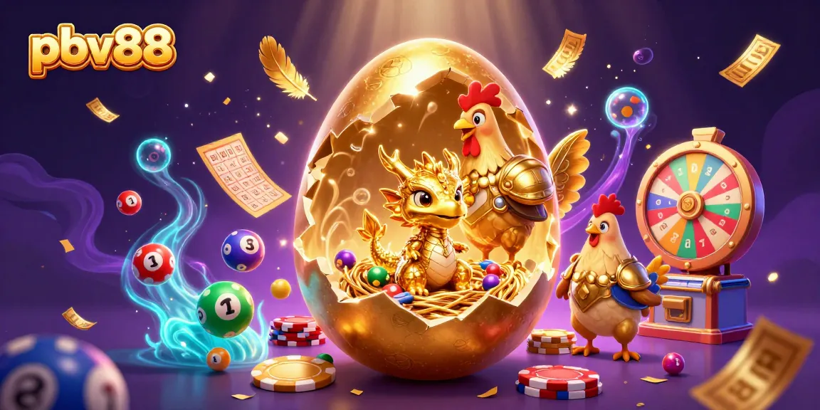 Engage with pbv88's vibrant gambling scene featuring a golden dragon on poker chips amidst dynamic lottery elements.