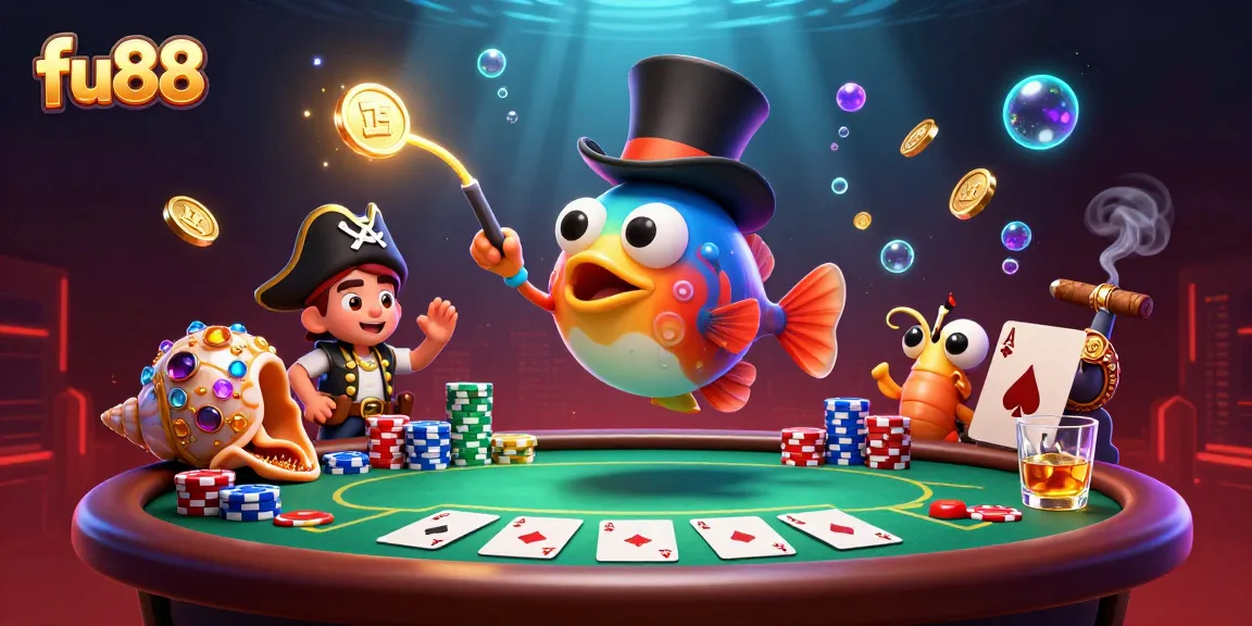 Win big with fu88 as the anglerfish attracts treasure in this vibrant card game scene.