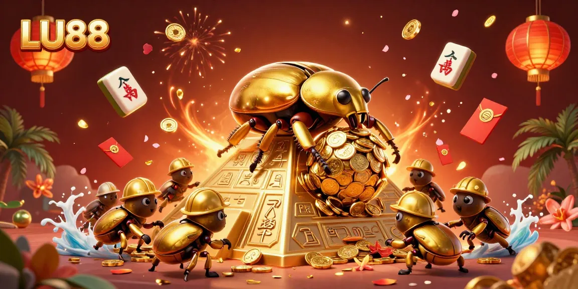 Play exciting games with LU88 while enjoying vibrant casino-themed 3D art featuring golden elements