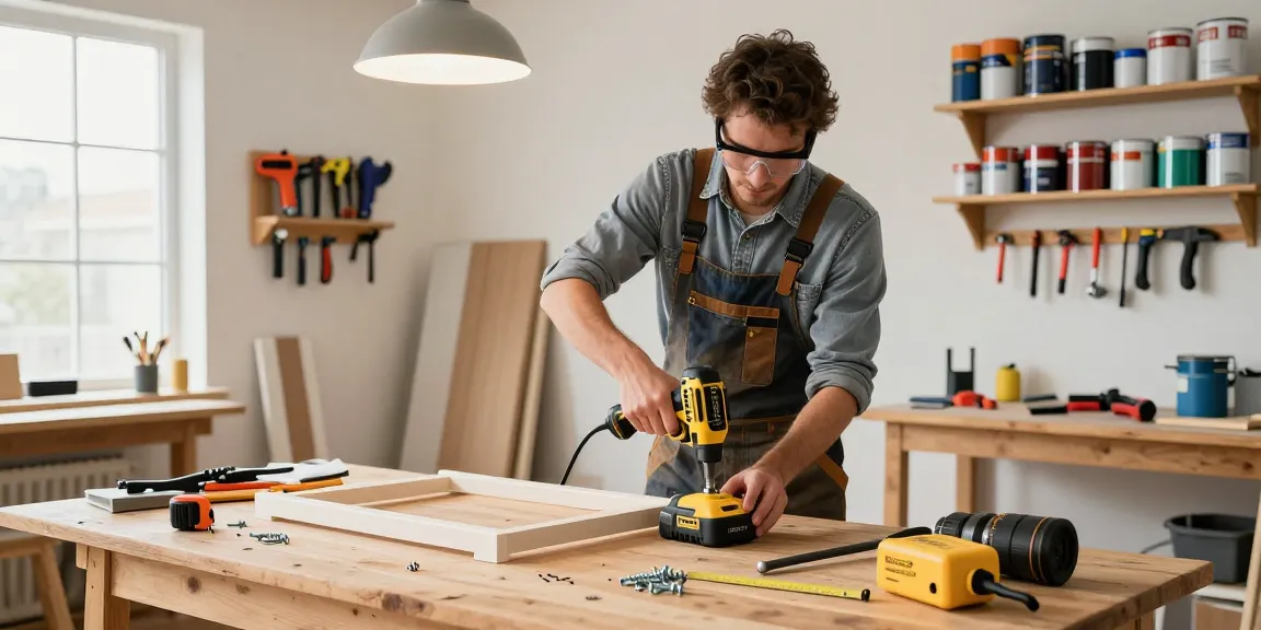 Dewalt fast charger powering tools in a bright DIY workshop environment.