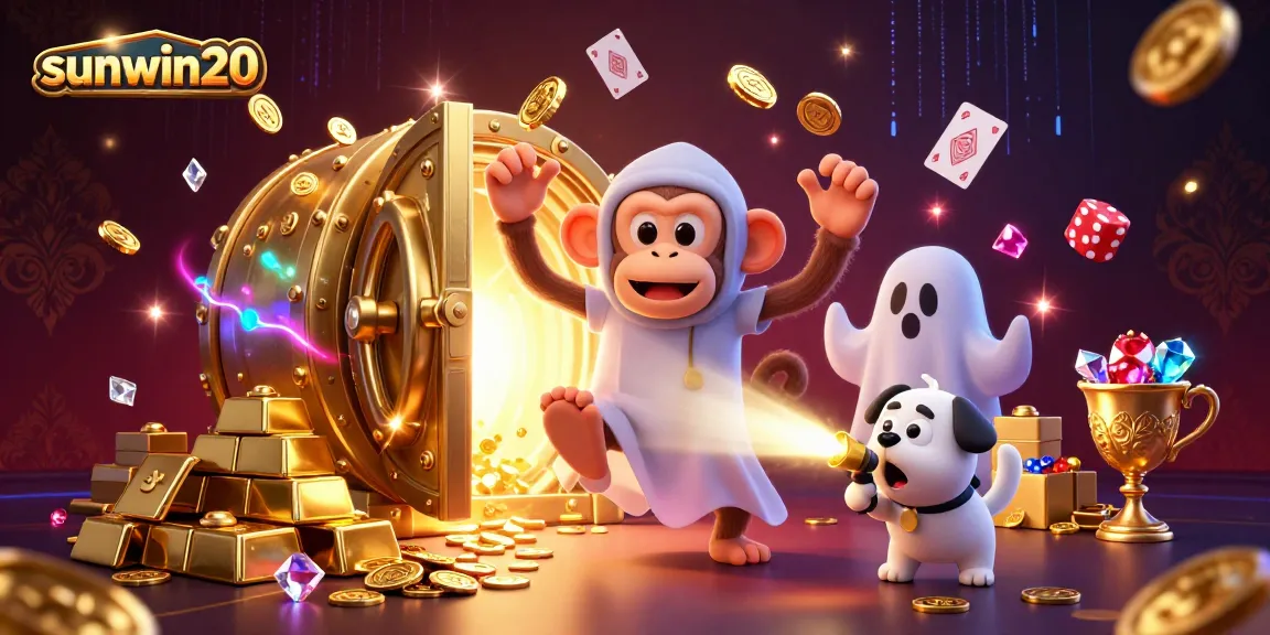 Experience the magical atmosphere of the online casino with sunwin20 as a ghostly monkey juggles treasures.