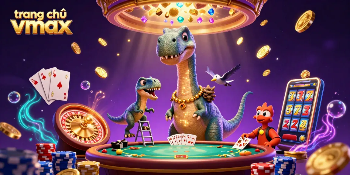 Experience the excitement at trang chủ Vmax with dynamic casino action featuring a whimsical scene with a brontosaurus!