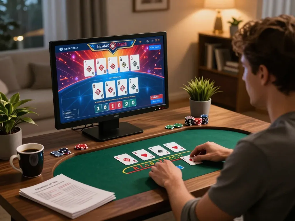 Players enjoying online blackjack at home, strategies in play with 789win platform visible