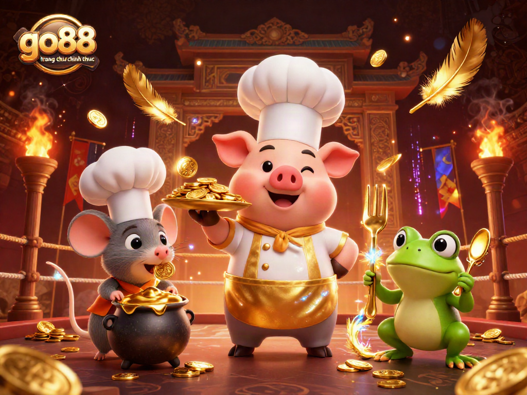 Experience the thrill of go88 trang chu chinh thuc with a chef pig serving gold coins!
