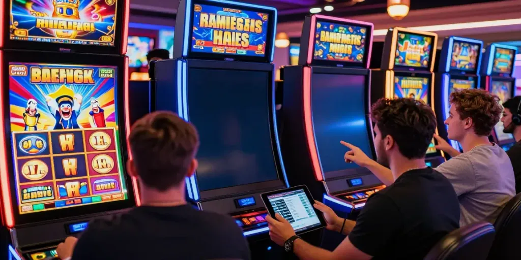 Players enjoying exciting slots not on Gamstop in a vibrant online casino environment.