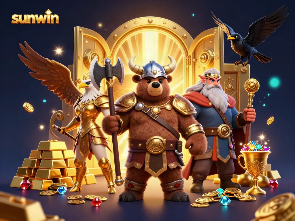 Experience the excitement of sunwin's vibrant casino world with animated lucky symbols and treasure.