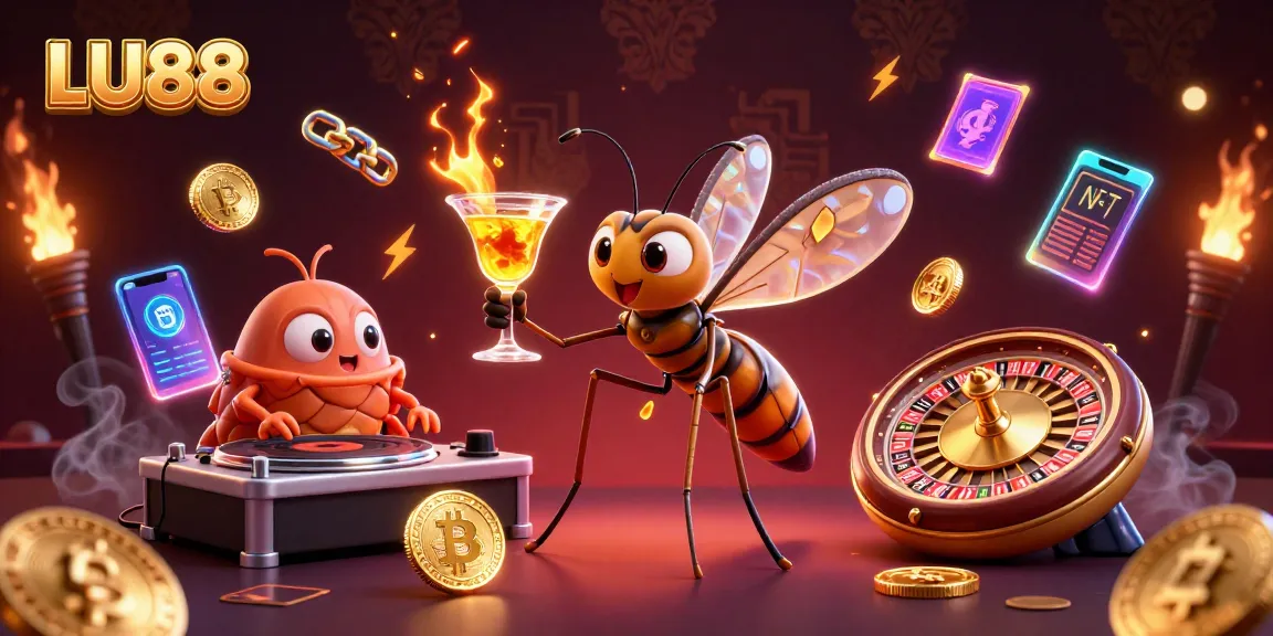 Experience the thrill of LU88 with colorful casino elements and a vibrant mascot scene.