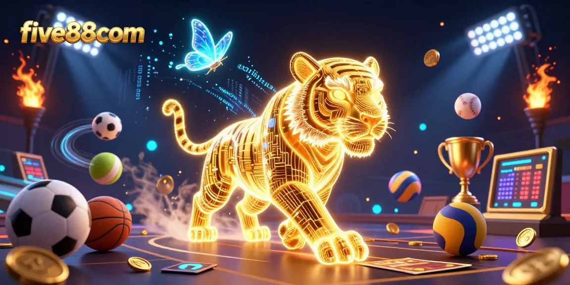 Experience thrilling betting adventures with five88com in a vibrant 3D casino scene filled with sports action!