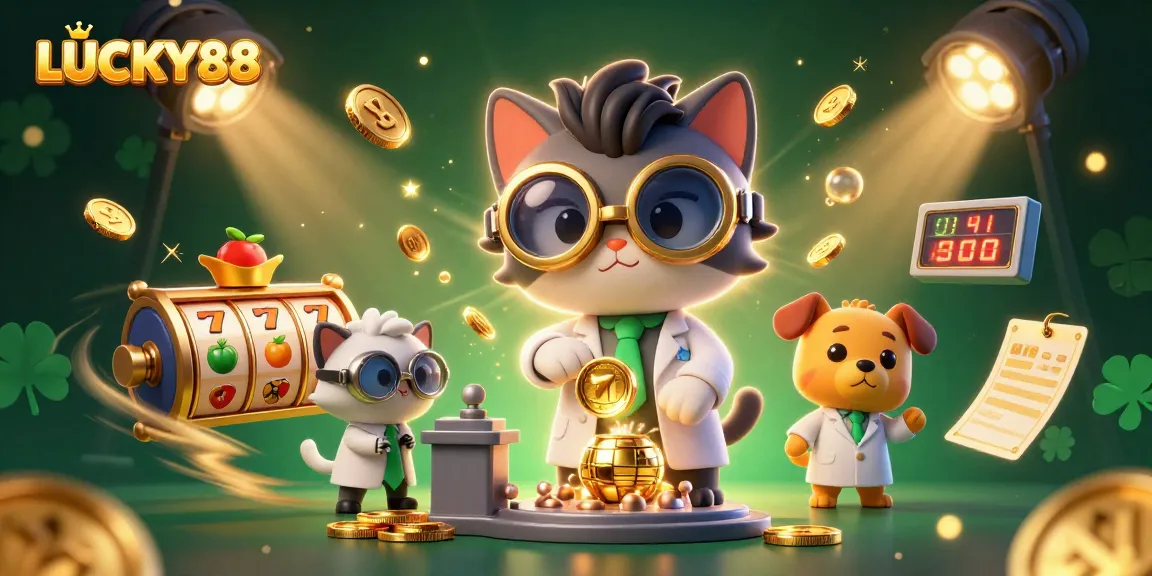 Spin and win with LUCKY88 in this dazzling 3D casino adventure featuring exciting slot elements and vibrant gaming visuals.